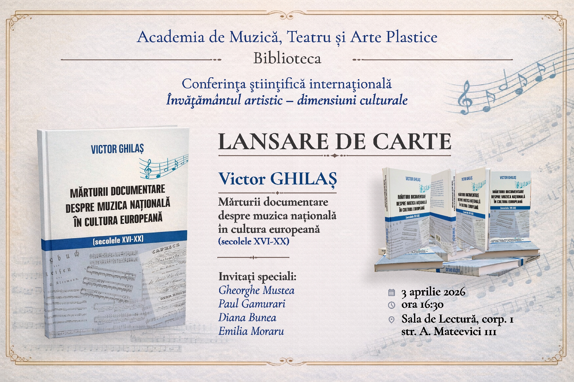 Afiș Lansare de carte V. Ghilaș Facebook